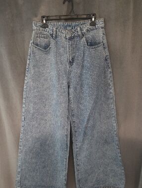 SHEIN Size 30 Blinged Light Blue Wide Leg Flare Jeans